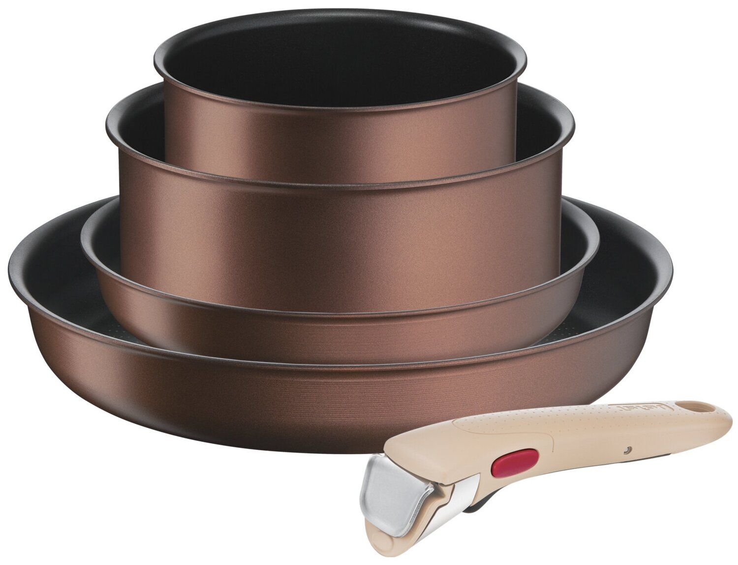 Набор посуды со съемной ручкой Tefal Ingenio Eco Respect L7609153, 5 предметов, с индикатором температуры, с антипригарным покрытием, для газовых, электрических и индукционных плит, сделан во Франции, коричневый