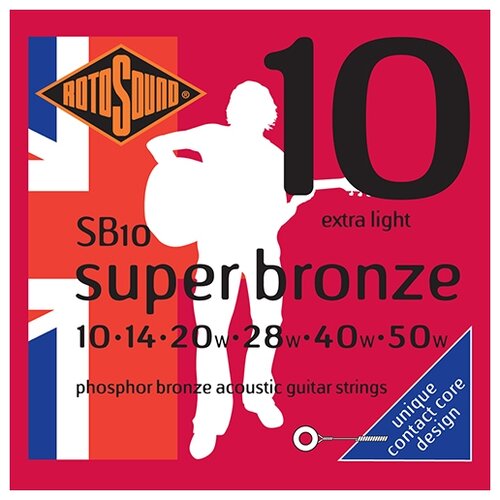 Набор струн Rotosound SUPER BRONZE SB10, 1 уп. rotosound jk10 strings phosphor bronze струны для акустической гитары покрытие фосфорированная бронза 10 50