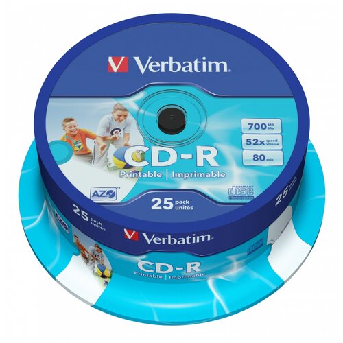 Диск CD-RVerbatim700Mb 52x AZO Printable, 25 шт. диск cd rverbatim700mb 52x extra protection 25 шт
