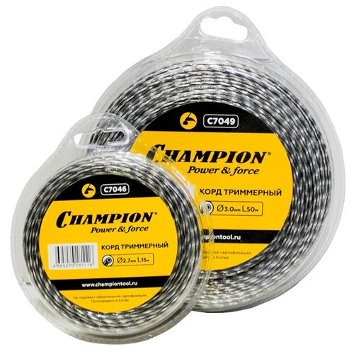 Леска для триммеров CHAMPION Tri-twist 2,7мм 15м витой треугольник леска корд husqvarna whisper twist 2 мм 15 м 2 мм