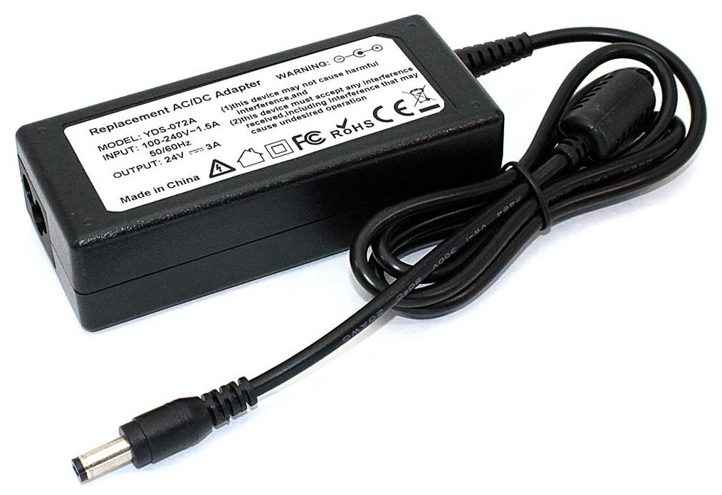 Зарядное устройство (блок питания/зарядка) для монитора и телевизора LCD 24В, 3А, 72Вт, 5.5x2.1мм, OEM