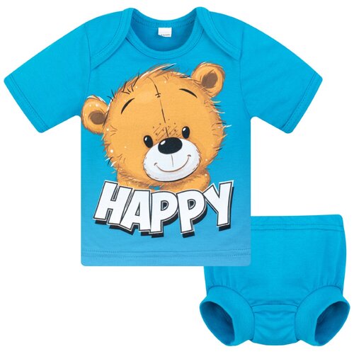 Комплект для малышей,футболка и трусики под памперс,706п,Утенок, размер 52(рост 86 см) бирюза-мишка-сердечки