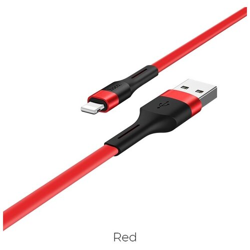 usb кабель micro hoco x34 черный Кабель USB - Apple 8 pin HOCO X34 Surpass, 1.0м, плоский, 2.4A, силикон, цвет красный