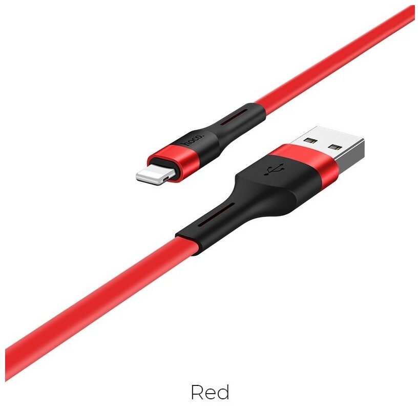 Кабель USB - Apple 8 pin HOCO X34 Surpass 1.0м плоский 2.4A силикон цвет красный