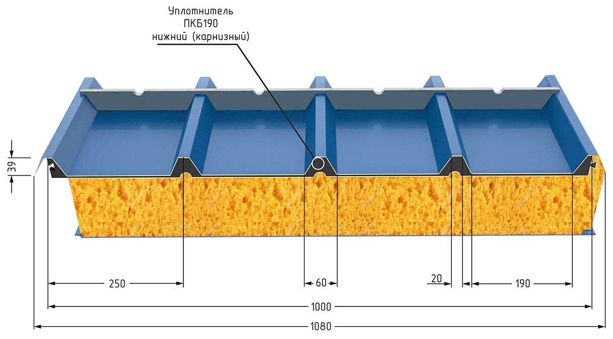 фото Уплотнитель для сэндвич панели ПКБ190 нижний (10 шт по 1м)