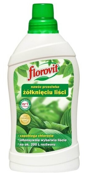 Удобрение "Florovit" против пожелтения листьев, для домашних и садовых растений 1л - фотография № 2
