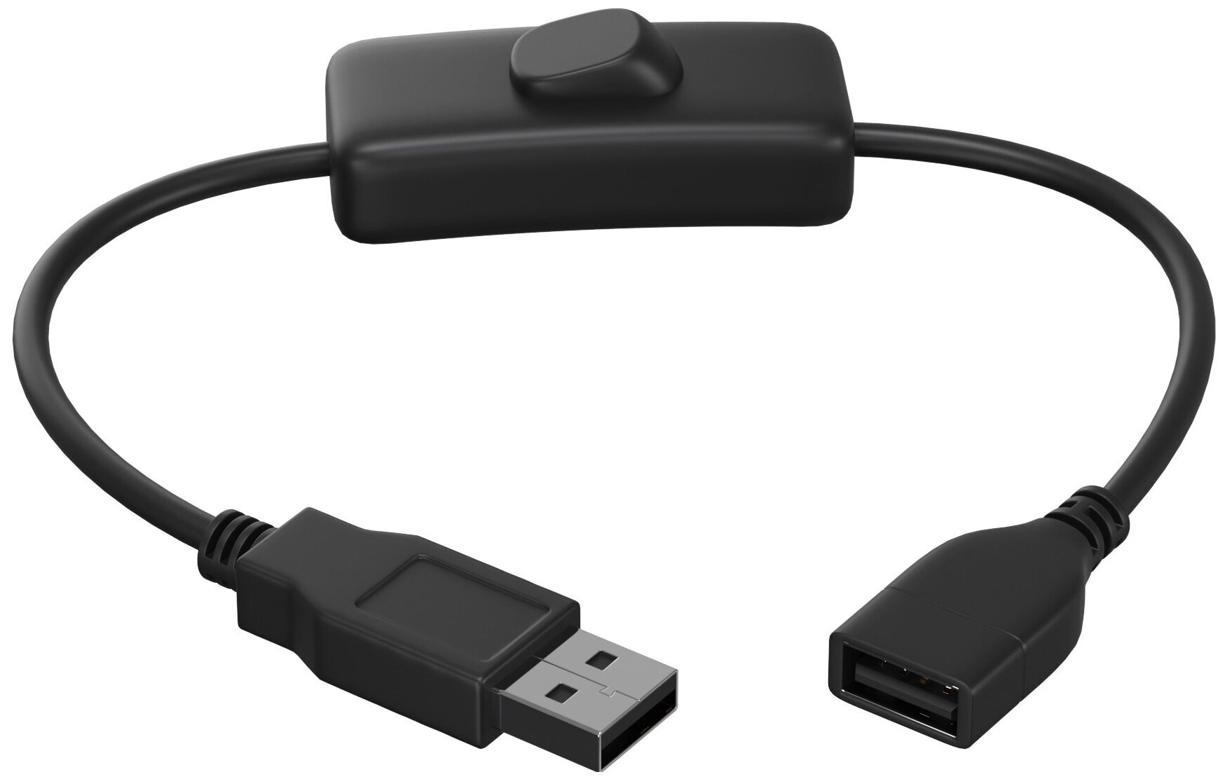 Кабель удлинитель переходник USB GSMIN RTS-02 2А с выключателем 30 см (Черный)