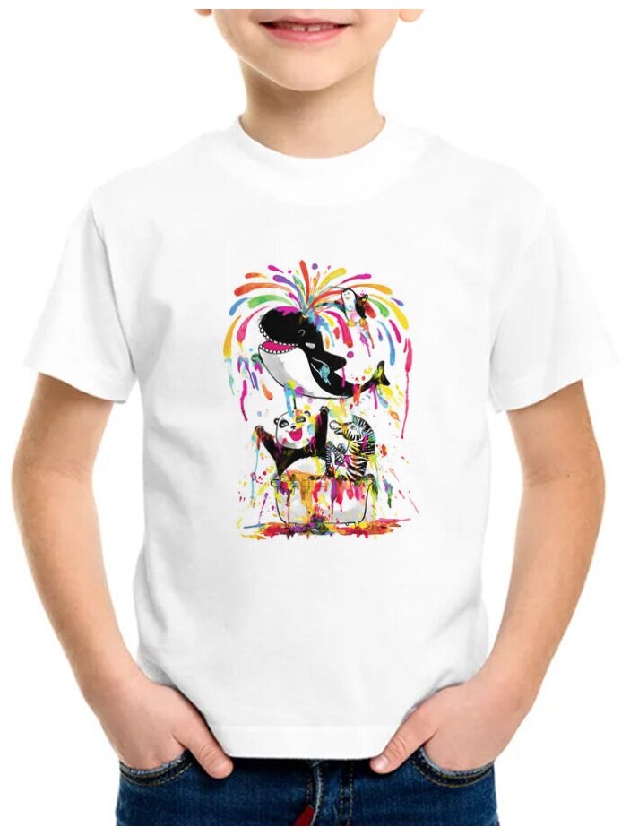 Детская футболка coolpodarok 36 р-р Кит панда зебра пингвин краски арт 