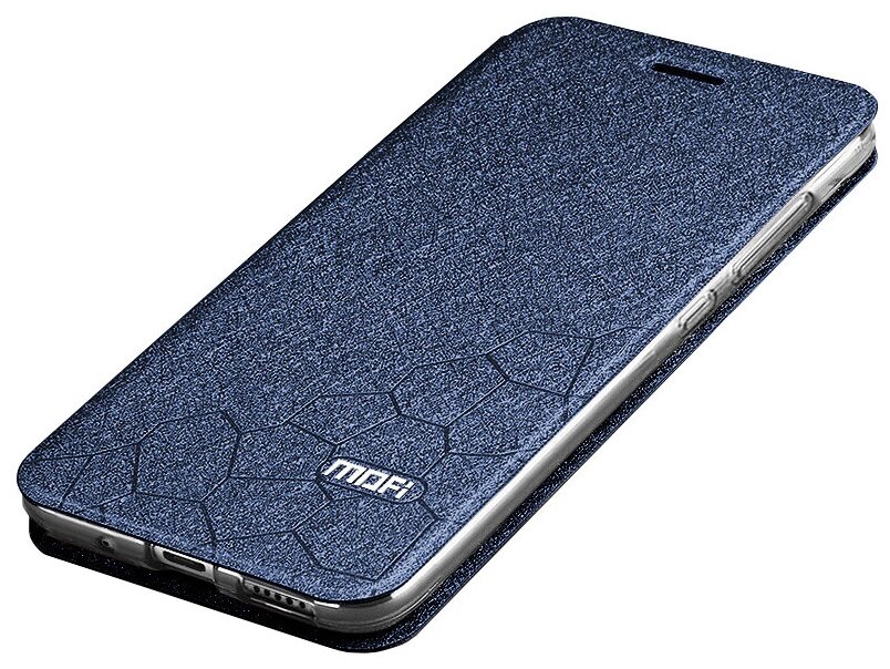 Чехол-книжка MyPads для Huawei Honor 7A на жёсткой металлической основе синий