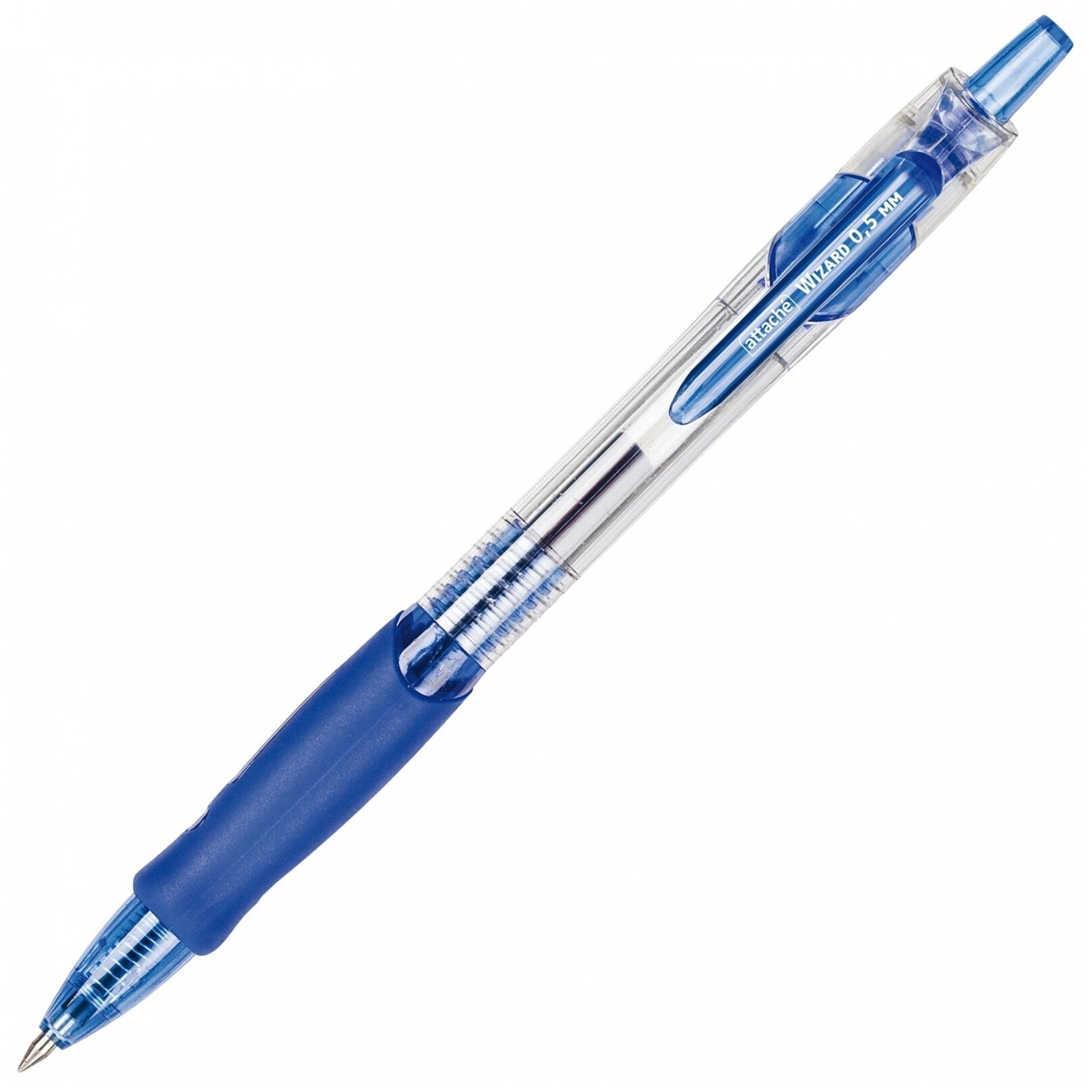 Ручка гелевая Attache Wizard, синий, автоматическая, 0,5 мм, резиновая манжетка
