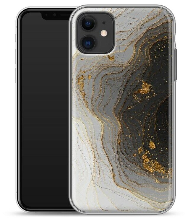 Дизайнерский силиконовый чехол для Айфон 11 / Iphone 11 Мрамор черное золото