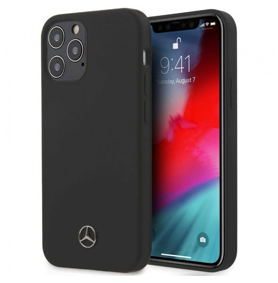 Чехол (клип-кейс) Mercedes liquid silicone, для Apple iPhone 12/12 Pro, черный [mehcp12msilbk] Noname - фото №1