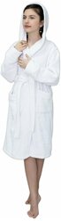 Халат махровый детский BIO-TEXTILES размер 30 белый с капюшоном домашний банный хлопок с запахом для мальчика и девочки в бассейн сауну
