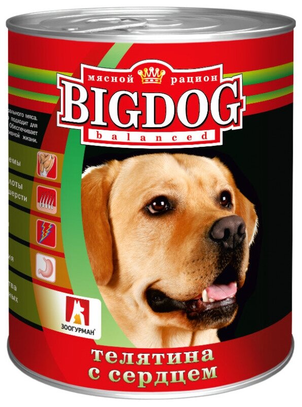 Влажный корм для собак зоогурман Big Dog Телятина с сердцем 850 г (1 шт)