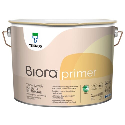 Teknos Biora Primer глубокоматовая грунтовочная краска для стен и потолков (белая, глубокоматовая, 2,7 л)