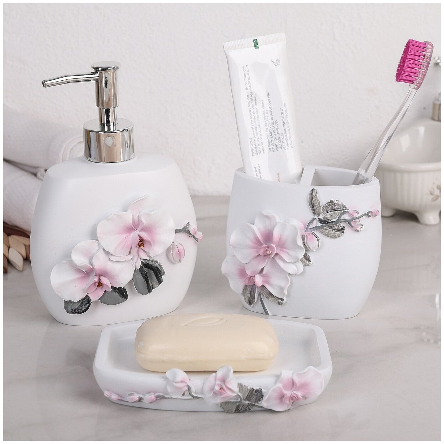 Набор аксессуаров для ванной комнаты - Орхидея, 3 предмета (1 шт.)