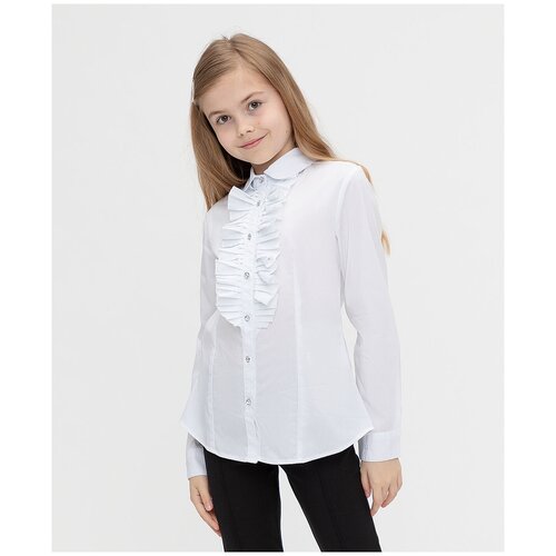 Блузка классическая с жабо белая Button Blue для девочек, модель 222BBGS22030200, размер 170