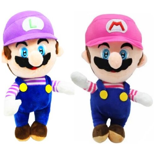 Мягкие игрушки Марио и Луи Луиджи полосатые 2 штуки по 26 СМ