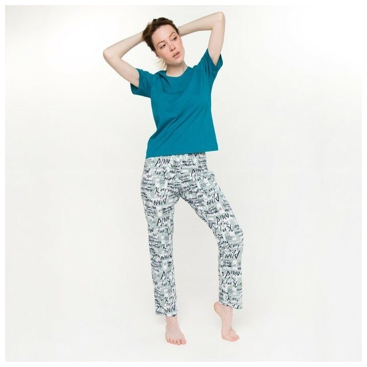 Tusi Комплект женский (футболка, брюки), цвет бирюзовый, размер 56 - фотография № 4