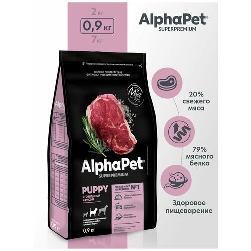 Сухой корм AlphaPet Superpremium WOW для взрослых собак средних пород, с говядиной и сердцем, 2кг