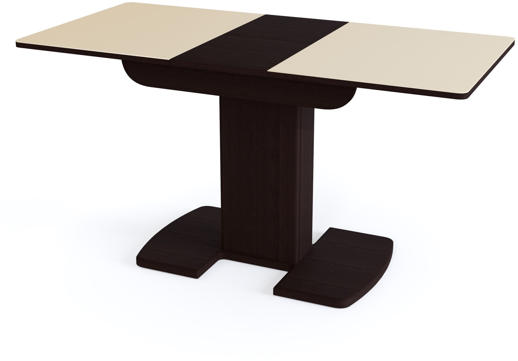 Обеденный стол, СтолБери, Вегас ПР, стекло бежевое матовое, цвет венге, прямоугольный, раскладной, на одной ноге - фотография № 6