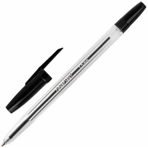Офисмаг Ручка шариковая офисмаг line , черная, корпус прозрачный, узел 1 мм, линия письма 0,5 мм, 141879, 100 шт.