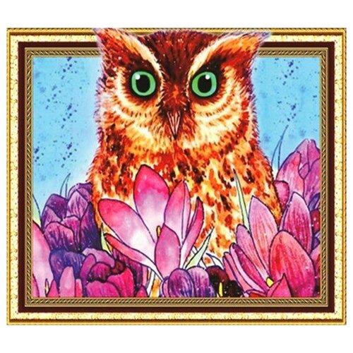Алмазная вышивка New World 3D эффект «Филин среди крокусов»