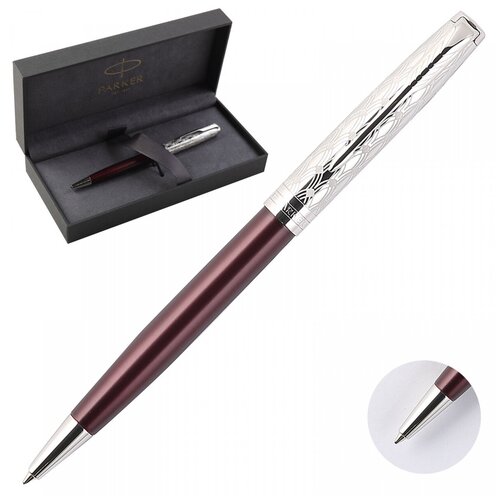 Ручка подарочная шариковая  Parker  Sonnet Premium Metal Red CT, черная 1 мм, поворотный механизм, подарочная упаковка