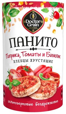 Хлебцы Доктор Граин панито с паприкой томатами и базиликом цельнозерновые, 80г снек