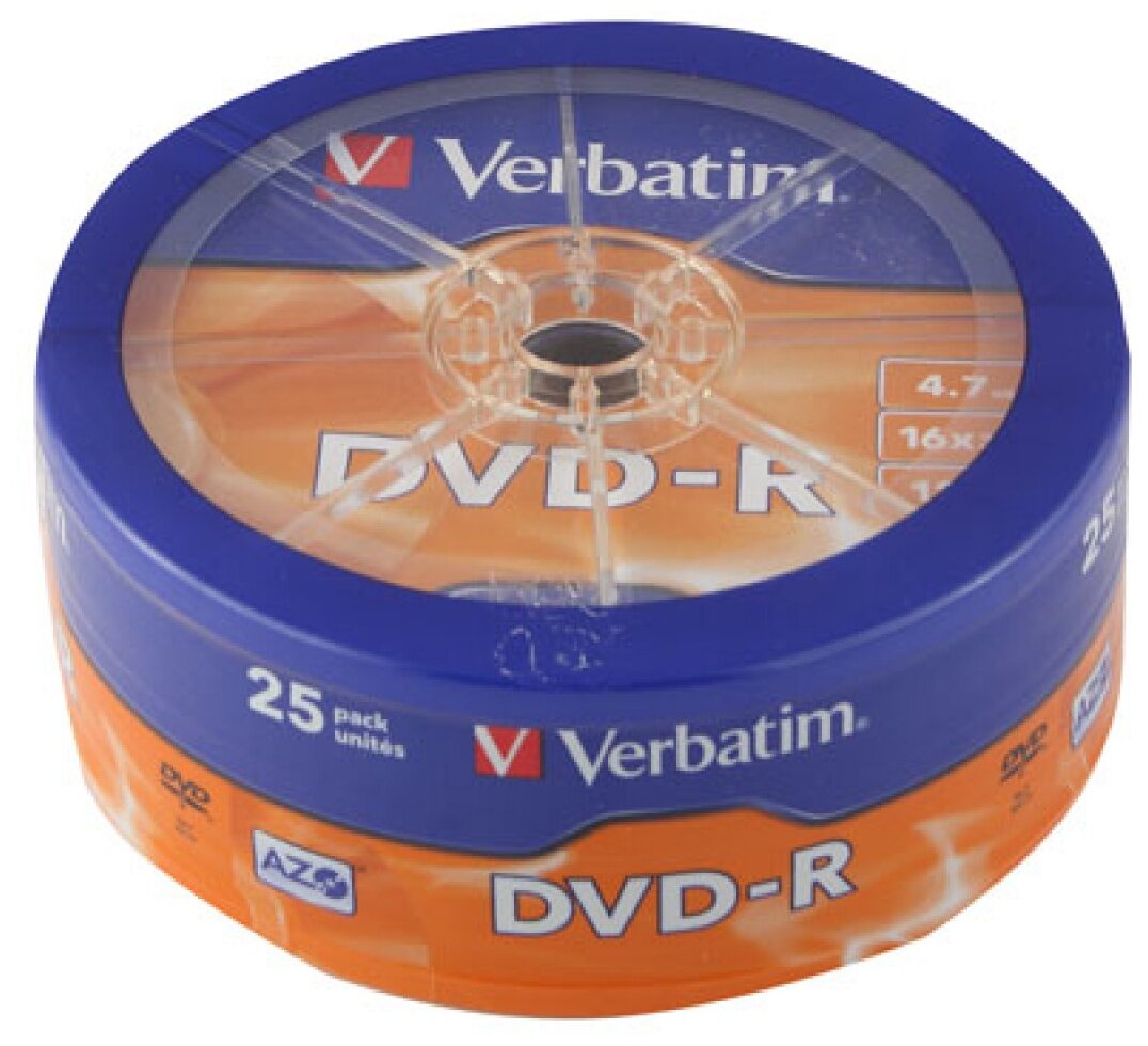 Оптический диск DVD-R Verbatim 4.7ГБ 16x, 25шт, wagon wheel [43730]