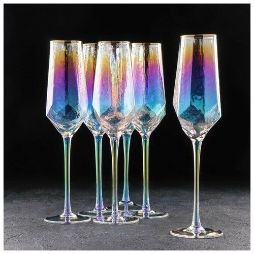 Набор бокалов стеклянных для шампанского Magistro Дарио, 180 мл, 7x20 см, 6 шт, цвет перламутровый