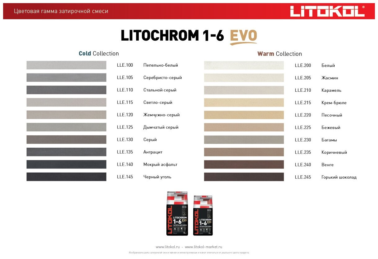 Цементная затирка Литокол LITOKOL LITOCHROM 1-6 EVO LE.130 Серый, 5 кг - фотография № 4