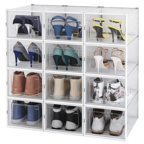 Коробки для хранения обуви вещей игрушек пластиковые прозрачные с крышкой набор 4 шт.
