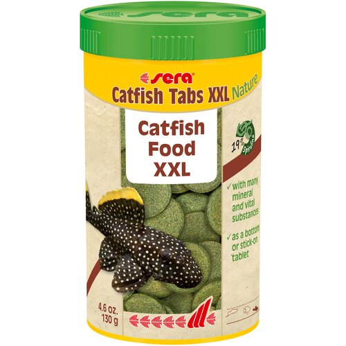 sera catfish tabs xxl корм таблетки для сомов прилипал 130 гр 250 мл Сухой корм для рыб, рептилий Sera Catfish Tabs XXL, 250 мл, 130 г