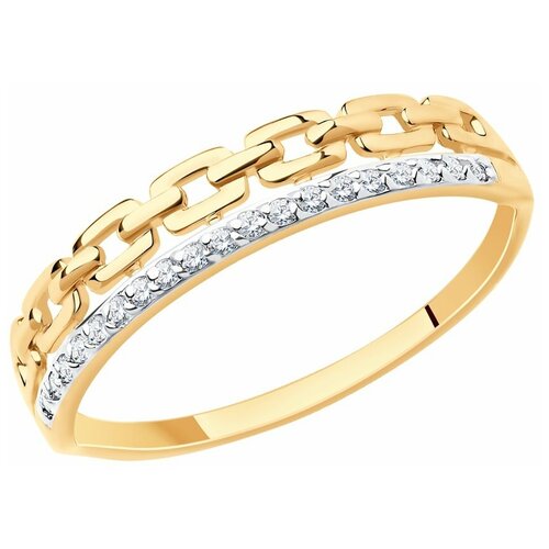 кольцо из золота с фианитами 018674 19 Кольцо SOKOLOV, красное золото, 585 проба, фианит, размер 19.5