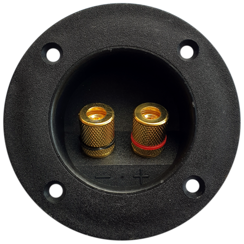 Терминал аудио круглый 75 мм металл позолоченный для корпуса сабвуфера, колонки / клеммник / 1 шт (1-727G)
