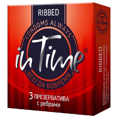 Презервативы in Time Ribbed, 3 шт. вращающийся бокал shtox ribbed