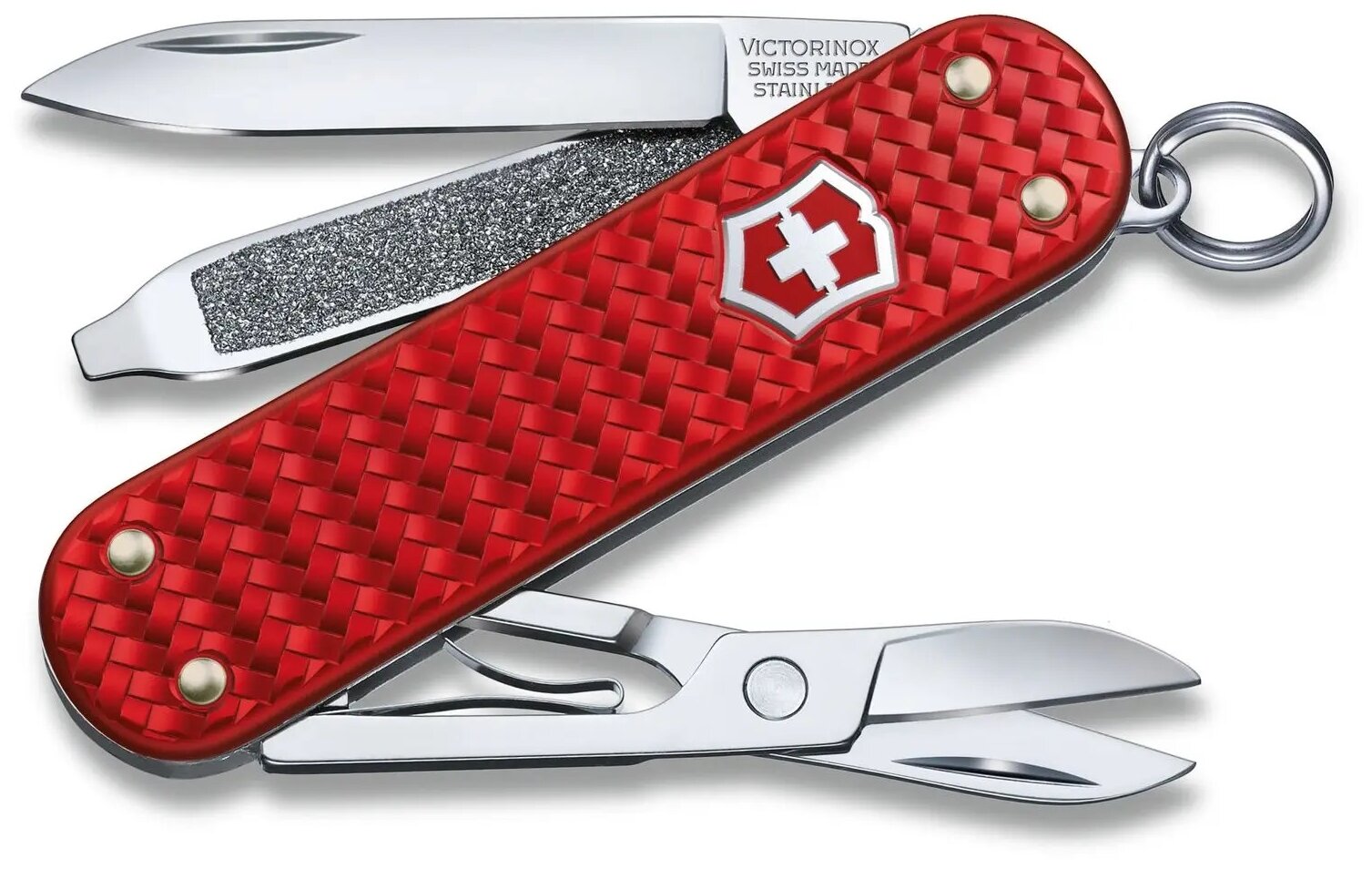 Швейцарский Нож-брелок VICTORINOX Classic SD Precious Alox "Iconic Red", длина лезвия 4 см, 5 функций (0.6221.401G)