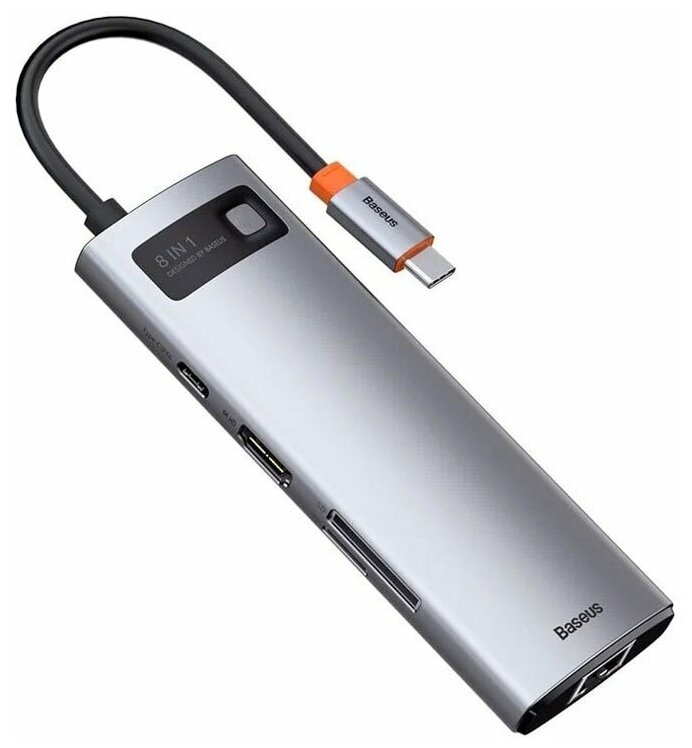 USB-концентратор Хаб Hub Baseus Metal Gleam Series 8 в 1 (Space Grey) Type-C(PD), 4k HDMI, SD, MicroSD, RJ45, 3xUSB 3.0 (CAHUB-CV0G)