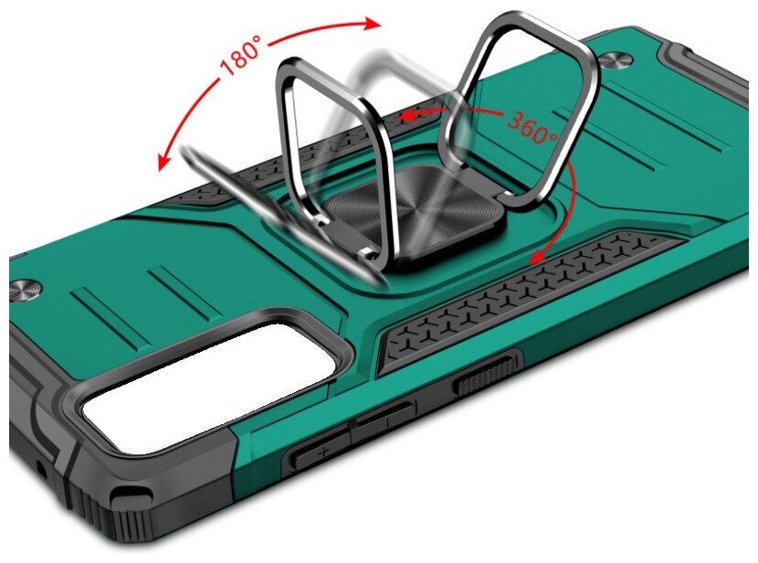 Противоударный чехол для Xiaomi Poco M3 Pro зеленый с пластиной для магнитного автодержателя и кольцом
