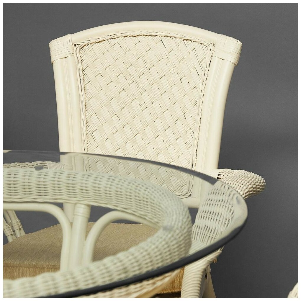 Комплект обеденный "ANDREA GRAND" (стол со стеклом+6 кресел+ подушки) (12 427) TetChair TCH White (белый), Ткань рубчик, цвет кремовый - фотография № 10