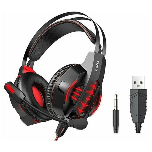 Наушники Hoco W102 игровые полноразмерные микрофон USB 35мм 2 м красные 283800₽