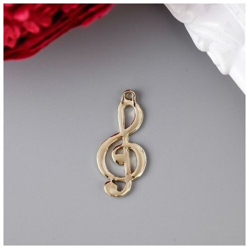 Декор для творчества металл Скрипичный ключ золото 2,9х1,3 см