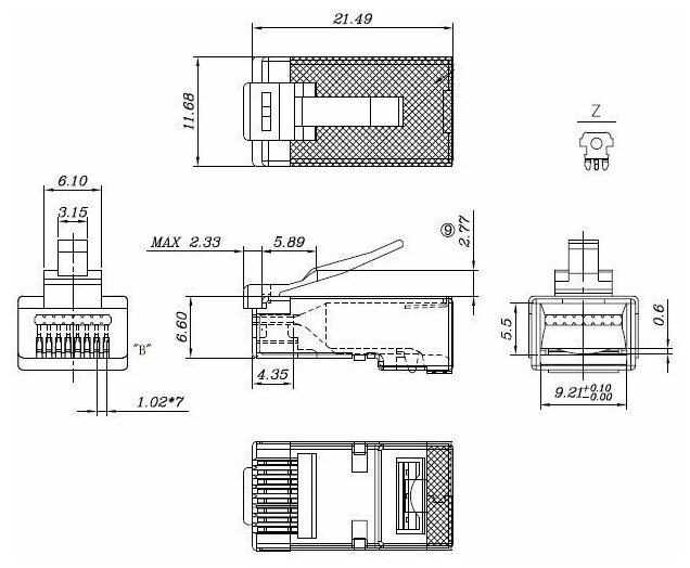 Коннектор RJ-45 Hyperline (PLEZ-8P8C-U-C6-SH-100)