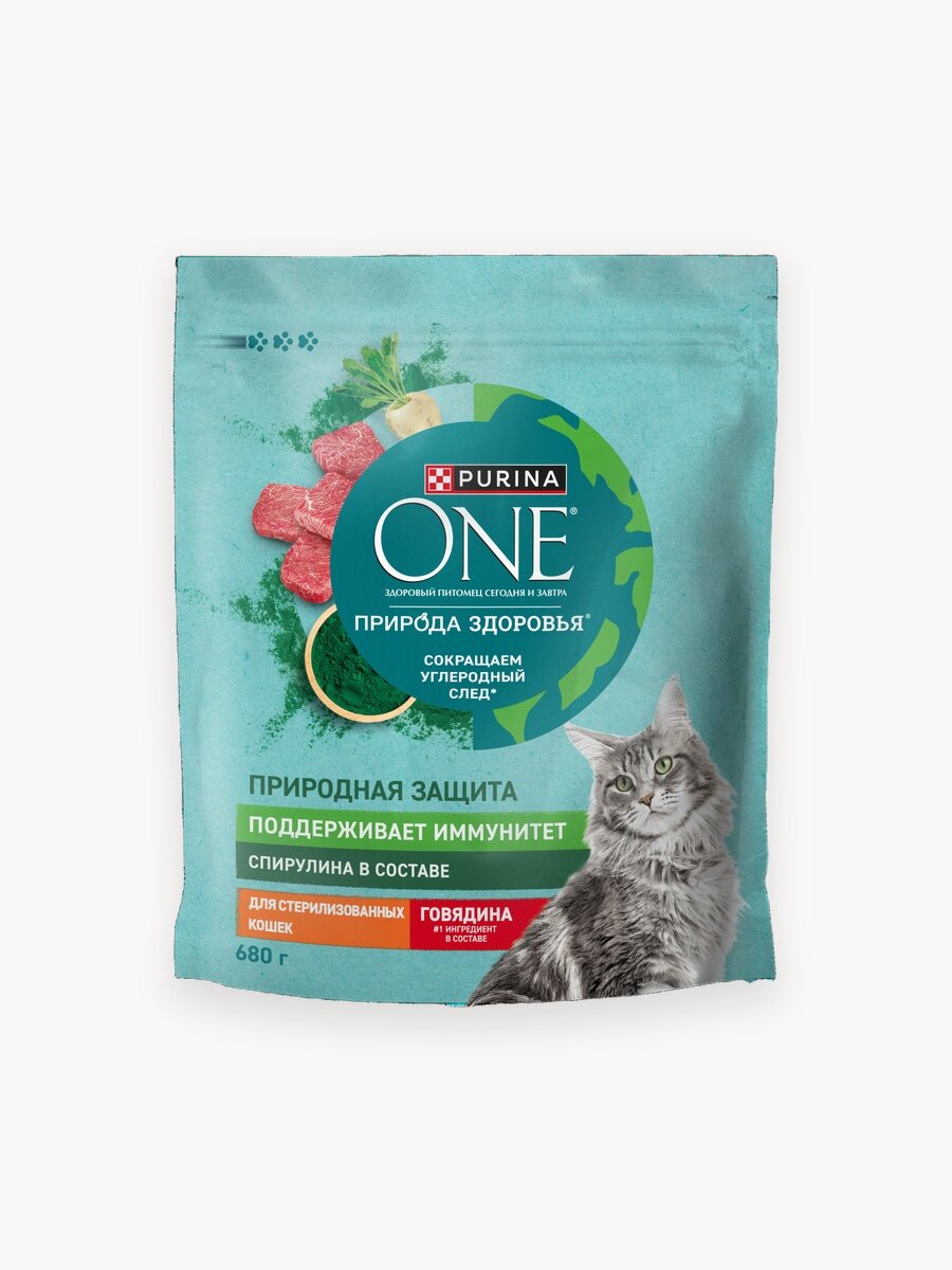 Сухой корм PURINA ONE® Природа Здоровья® для стерилизованных кошек и кастрированных котов с говядиной, 680 г