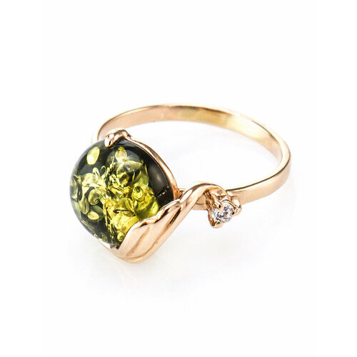 Кольцо Лебедь, серебро, 925 проба, золочение, янтарь, зеленый amberholl изысканное кольцо с натуральным балтийским янтарём медового цвета
