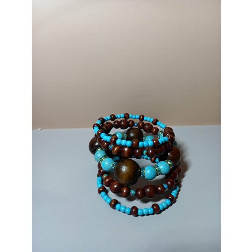Жесткий браслет А1 Графиня, 1 шт., размер 6 см, диаметр 6 см, коричневый, голубой