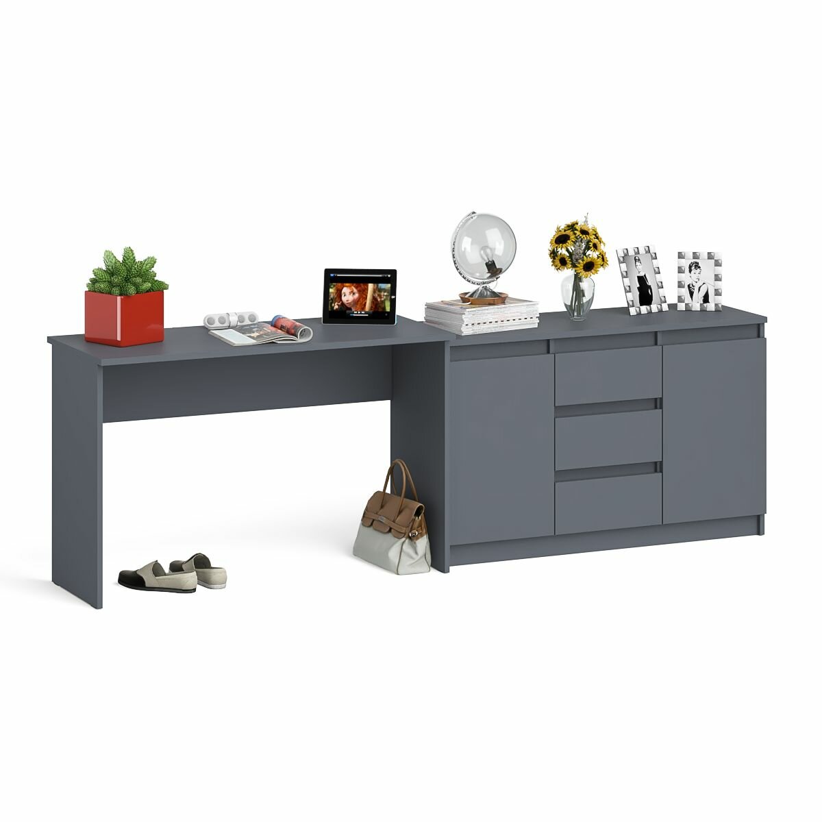 Письменный стол СВК Мори МК-1200-3 с комодом-тумбой цвет графит, 240,8х50х76,6 см.