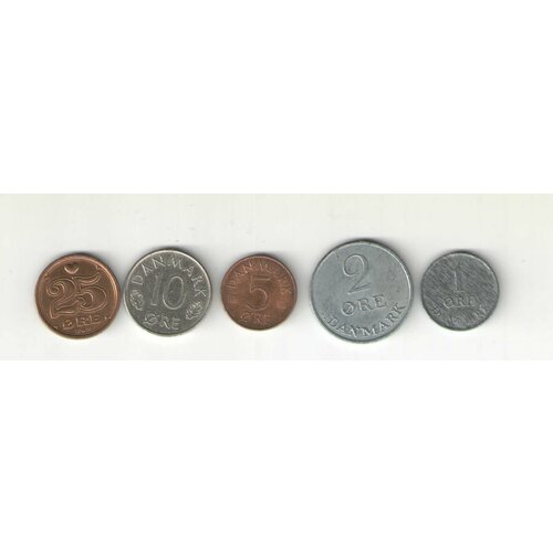 Набор монет Дании 1,2,5,10,25 эре 1960-1994