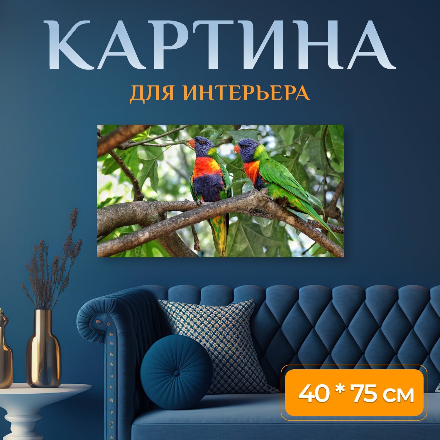 Картина на холсте "Кокосовое лорикет попугай птица" на подрамнике 75х40 см. для интерьера